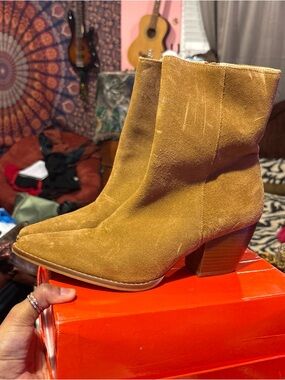 Suede Ankle Booties in Camel — Women’s Fashion Boot